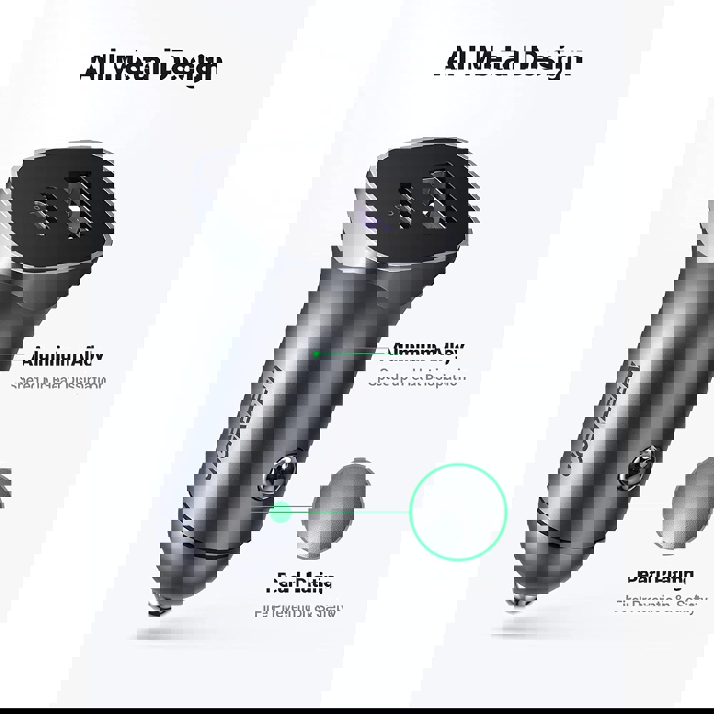 მანქანის დამტენი UGREEN CD130 (40858), 30W, USB, Type-c, Space Gray