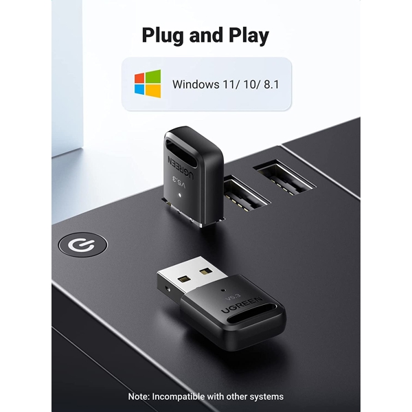 Bluetooth ადაპტერი UGREEN CM591 (90225), USB Bluetooth 5.3 Adapter, Black