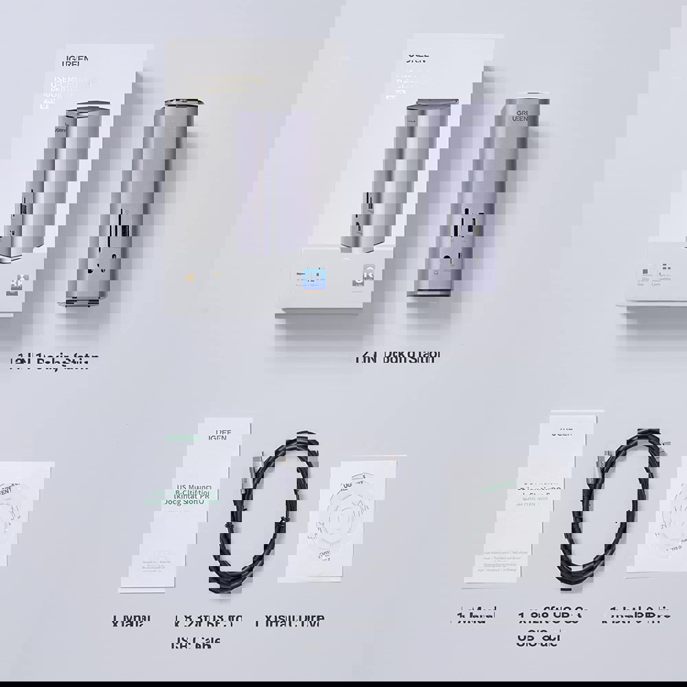 USB-C ჰაბი UGREEN CM555 (90325), Type-C Docking Station, HDMI, USB, Ethernet, SD/TF, 3.5mm, Gray