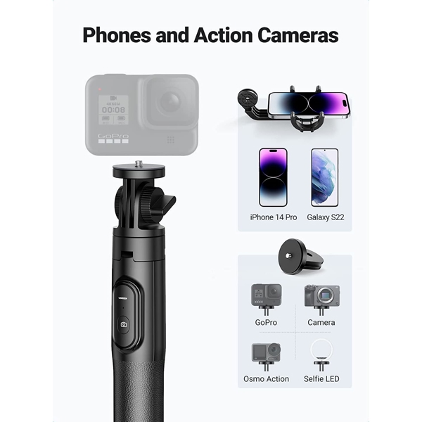 სელფის ჯოხი UGREEN LP586 (15062), Bluetooth, Selfie Stick Tripod, Black