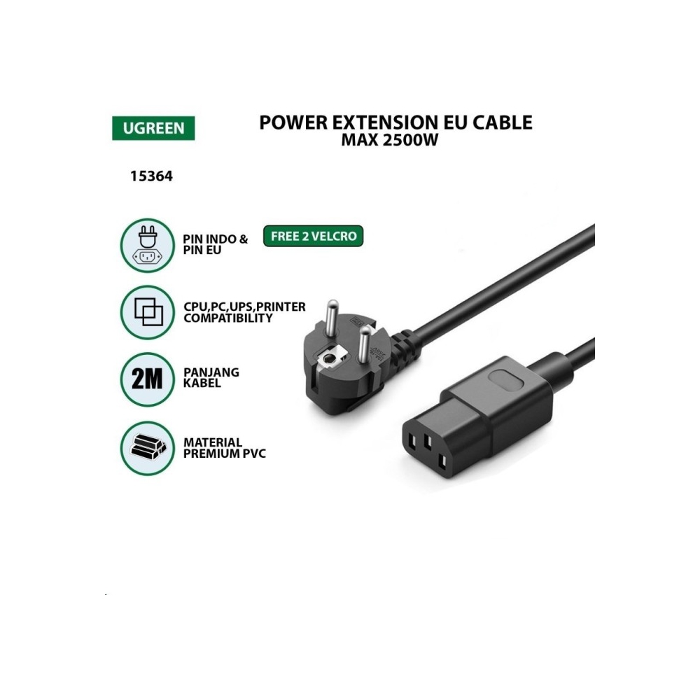 UGREEN 15364, Power Extension Cable, 2m, Black