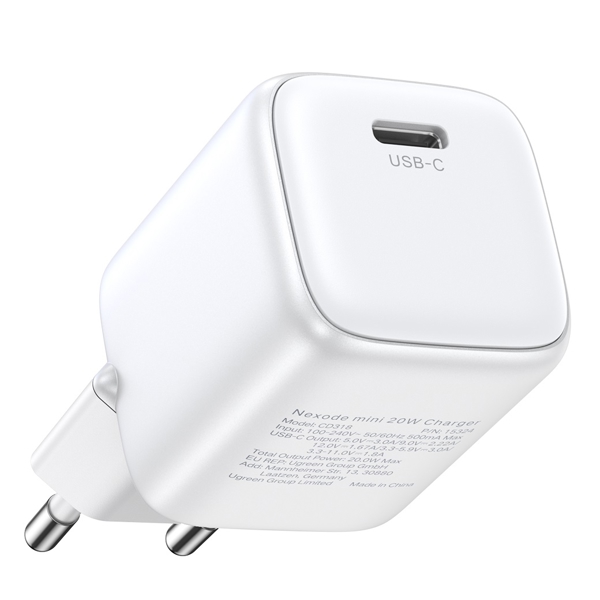 დამტენი UGREEN CD318 (15324) Nexode Mini, 20W, Single port, Type-C, White