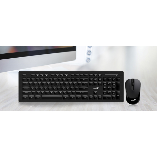 Genius SlimStar 8008, Wireless, USB, Keyboard And Mouse, Black