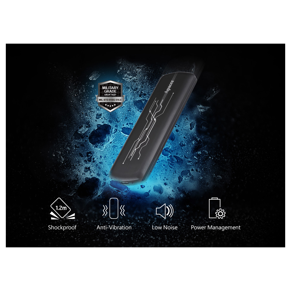 გარე მყარი დისკი Apacer AP1TBAS722B-1, 1TB, External HDD, M.2, USB 3.2, Black