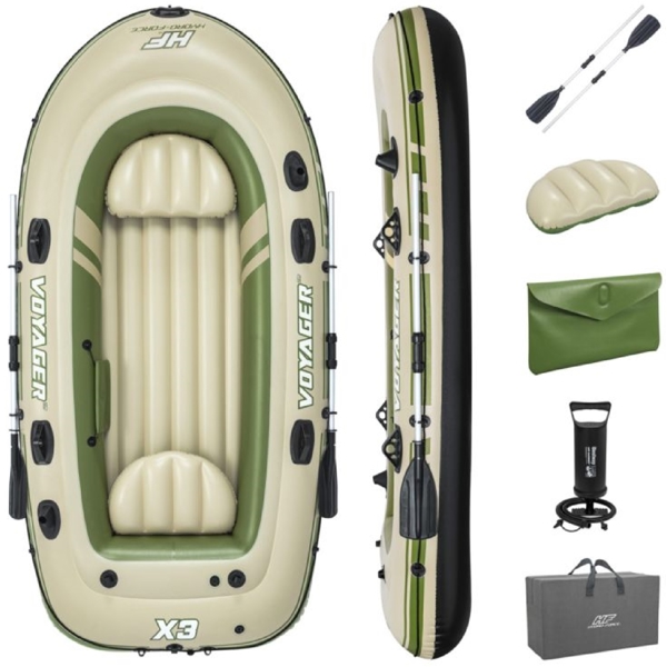 Bestway 65164, Hydro-Force Voyager X3 Raft, 3 Set, 360Kg, Inflatable Boat, Green