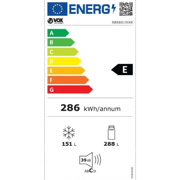 Vox SBS 6035 IXF, 529L, E, No Frost, Refrigerator, Grey