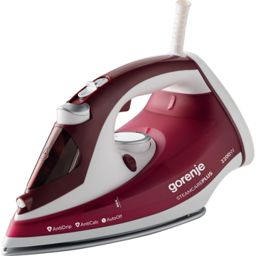 ორთქლის უთო Gorenje SIH2200RBC, 2200W, 280ML, Steam Iron, White/Red