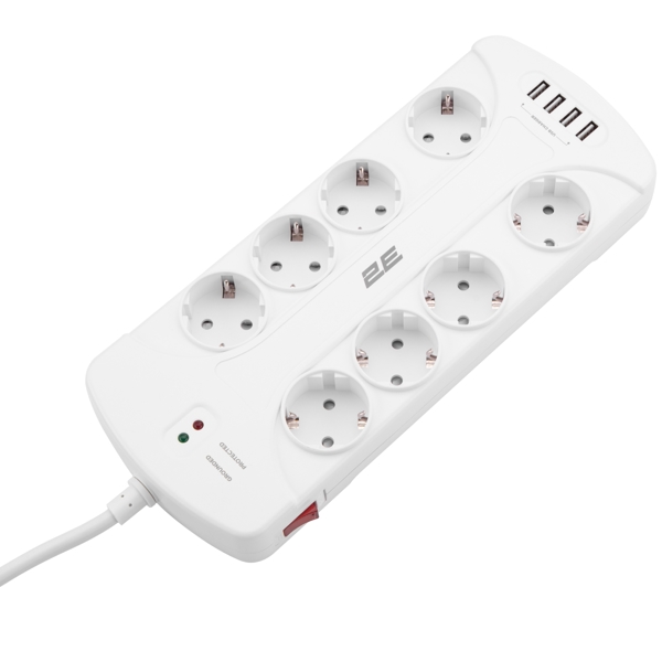  2E 2E-SP815M3USBWH, 8 Socket, USB, 3m, White