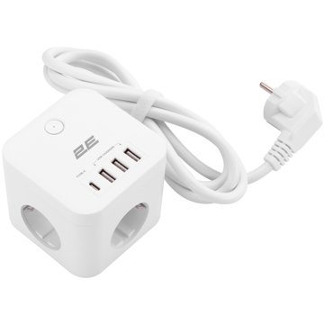 დენის გამანაწილებელი 2E 2E-ADC331WH, 3 Socket, USB-A, USB-C, 1.5m, White