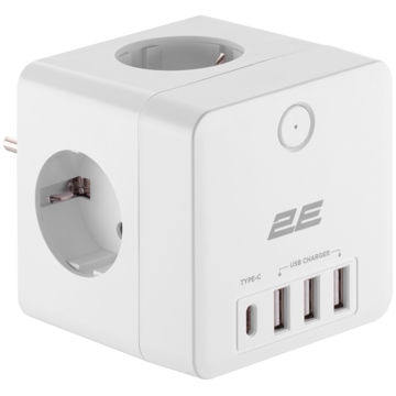 ადაპტერი 2E 2E-AD431WH, 4 Socket, USB-A, USB-C, White