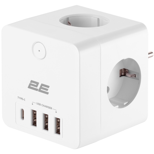 ადაპტერი 2E 2E-AD431WH, 4 Socket, USB-A, USB-C, White