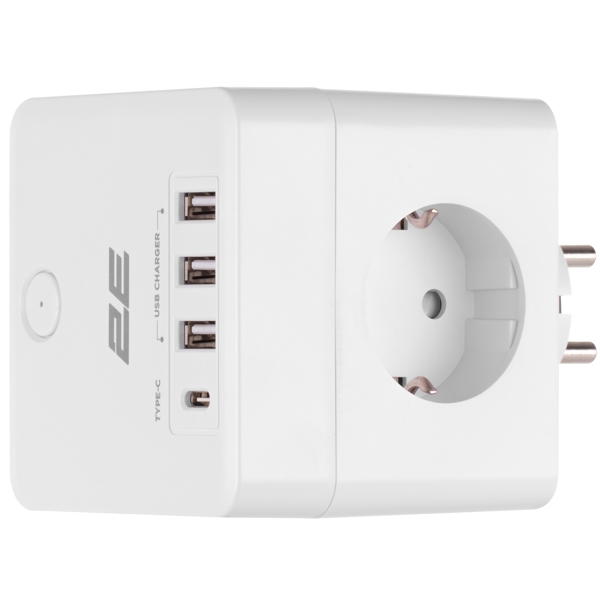 ადაპტერი 2E 2E-AD431WH, 4 Socket, USB-A, USB-C, White