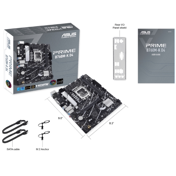 დედა დაფა Asus B760M-K D4 Prime, LGA 1700, DDR4, DIMM, 64GB