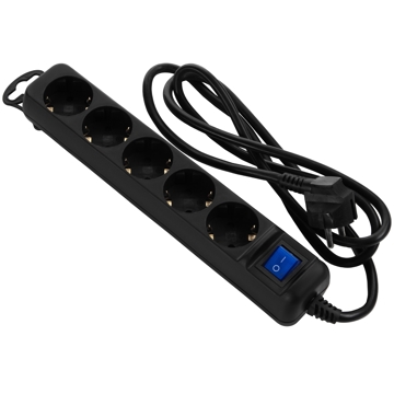 დენის გამანაწილებელი 2E 2E-U05ES15M1.5BK, 5 Socket, 1.5m, Black