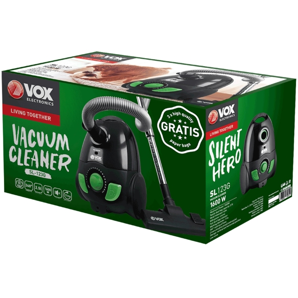 მტვერსასრუტი Vox SL123G, 1600W, 2.5L, Vacuum Cleaner, Black/Green