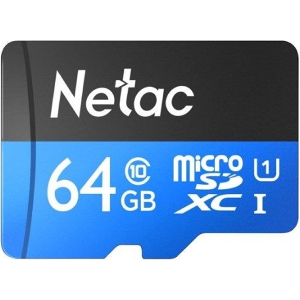 მეხსიერების ბარათი Netac NT02P500STN-064G-S, 64GB, microSDHC, C10, UHS-I, U1, Black/Blue