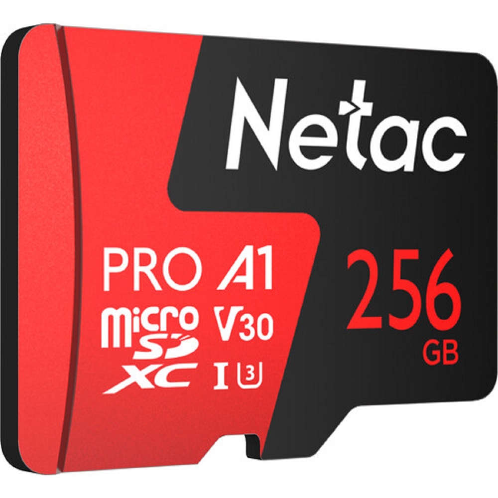 მეხსიერების ბარათი Netac NT02P500PRO-256G-S, 256GB, MicroSDXC, C10, UHS-I, U3, Black/Red