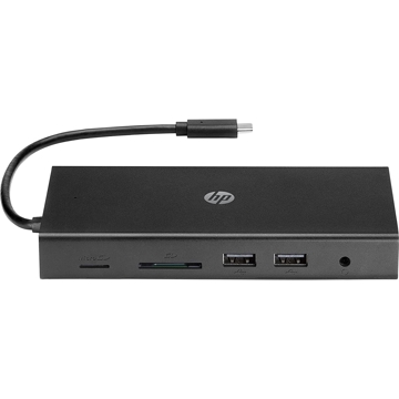 HP 1C1Y5AA, USB-C, USB 2.0, SD, TF, 3.5mm, RJ45, Hub, Black