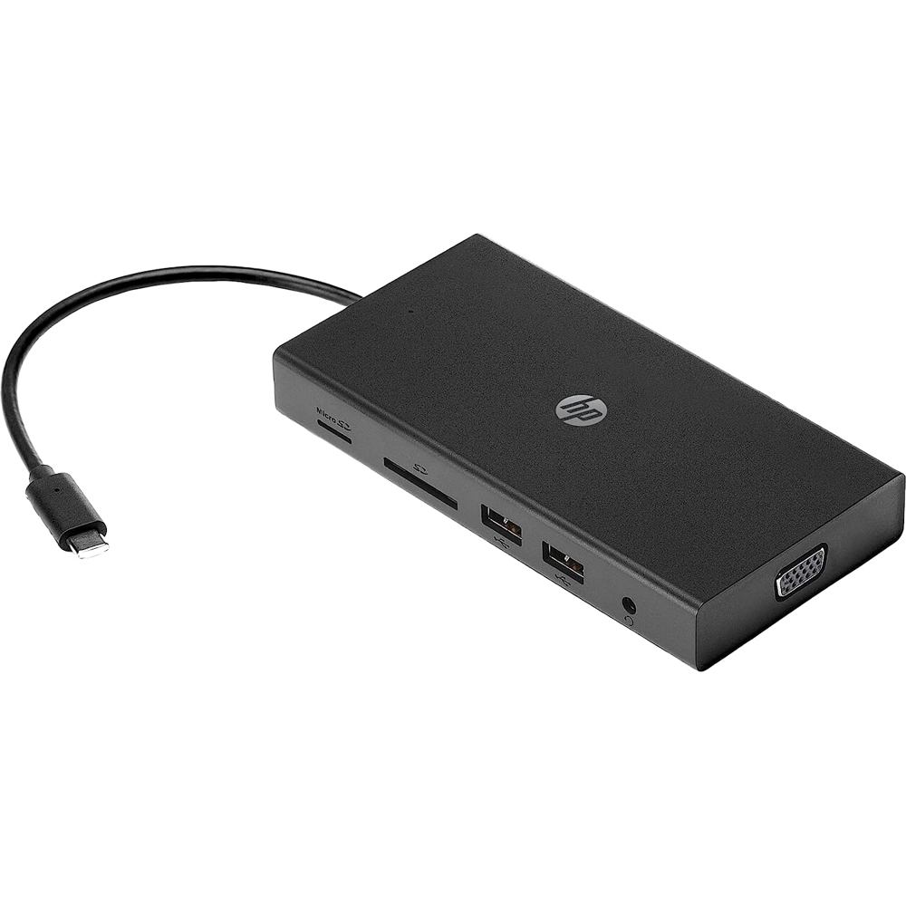 HP 1C1Y5AA, USB-C, USB 2.0, SD, TF, 3.5mm, RJ45, Hub, Black