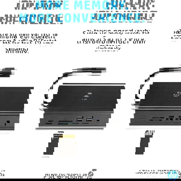 HP 1C1Y5AA, USB-C, USB 2.0, SD, TF, 3.5mm, RJ45, Hub, Black