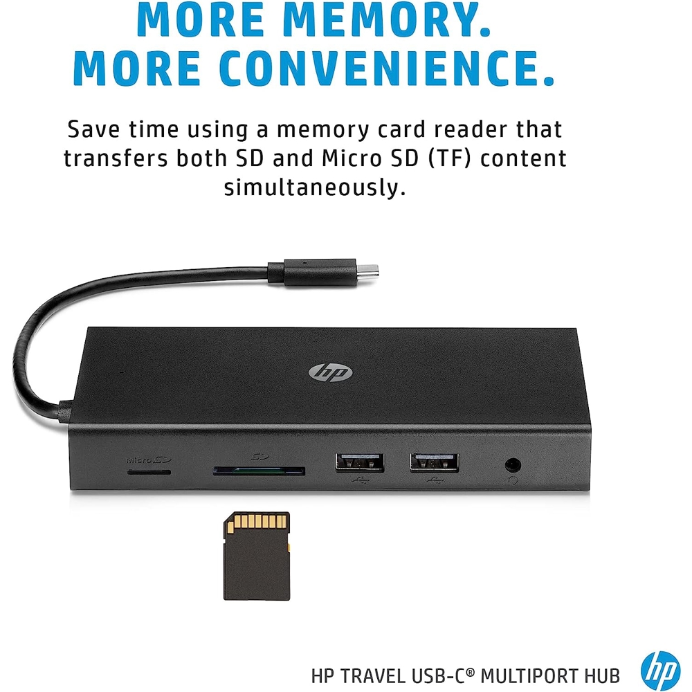 HP 1C1Y5AA, USB-C, USB 2.0, SD, TF, 3.5mm, RJ45, Hub, Black