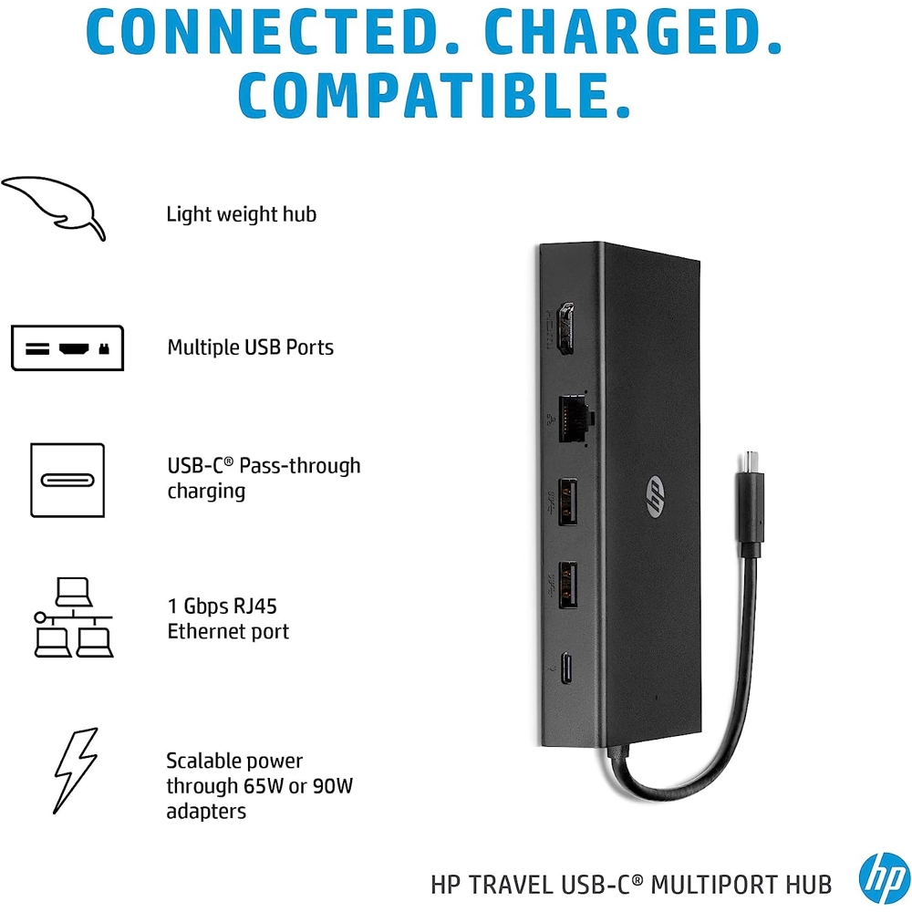 USB ჰაბი HP 1C1Y5AA, USB-C, USB 2.0, SD, TF, 3.5mm, RJ45, Hub, Black