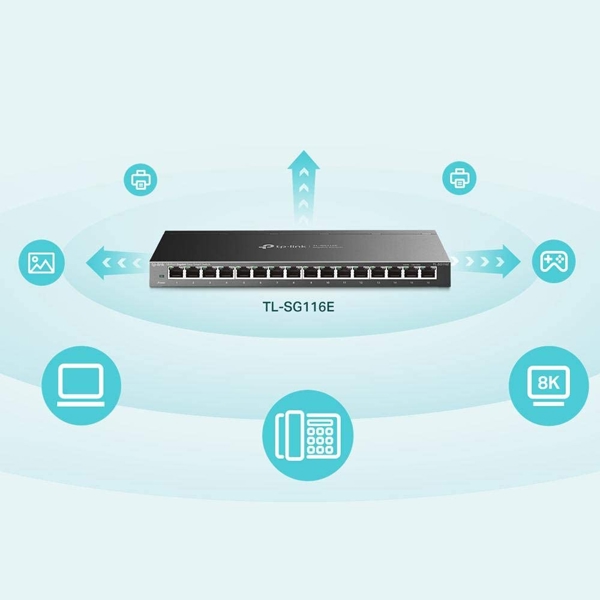 სვიჩი TP-Link TL-SG116E, 16-Port Gigabit, Switch, Black