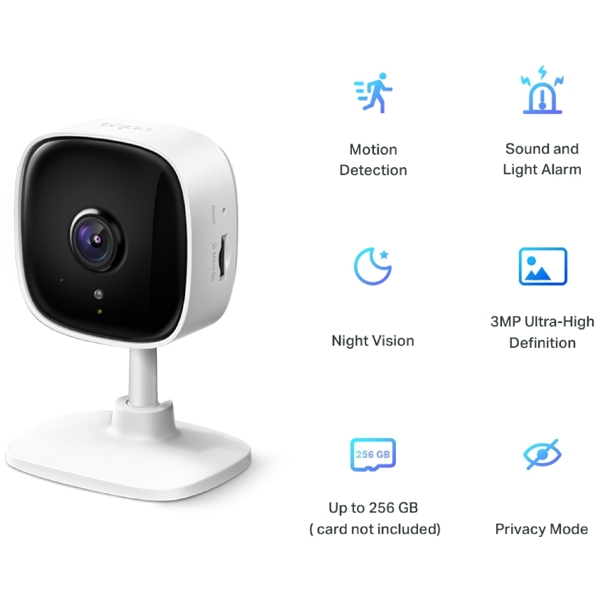 ვიდეო სათვალთვალო კამერა TP-Link Tapo C110, Home Security Wi-Fi Camera, 3MP, White