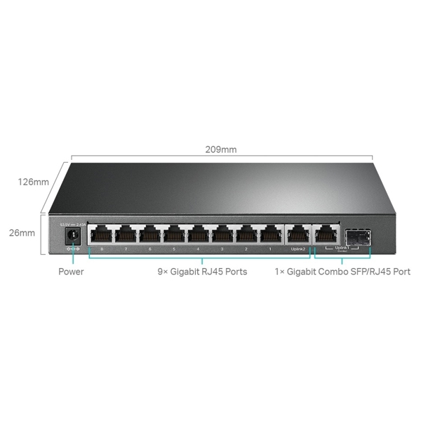 TP-Link TL-SG1210MPE, 10-Port Gigabit, PoE+ Switch, Black