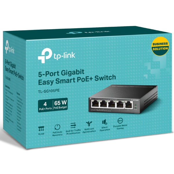 TP-Link TL-SG105PE, 5-Port Gigabit, PoE+ Switch, Black