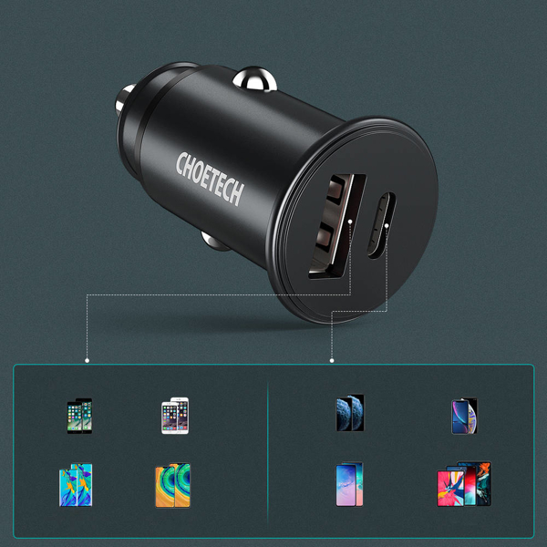 Choetech TC0006, 30W, USB-C, USB, Black