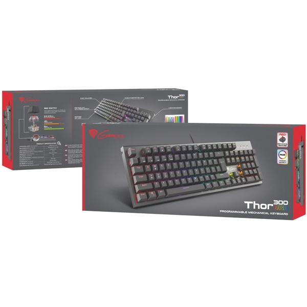 Genesis THOR 300 RED SWITCH, Wired, RGB, USB, Gaming Keyboard, Black