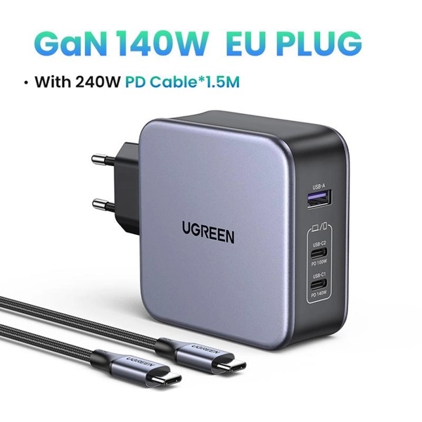 დამტენი UGREEN CD289 (90549) Nexode, 140W, USB, USB-C, Gray