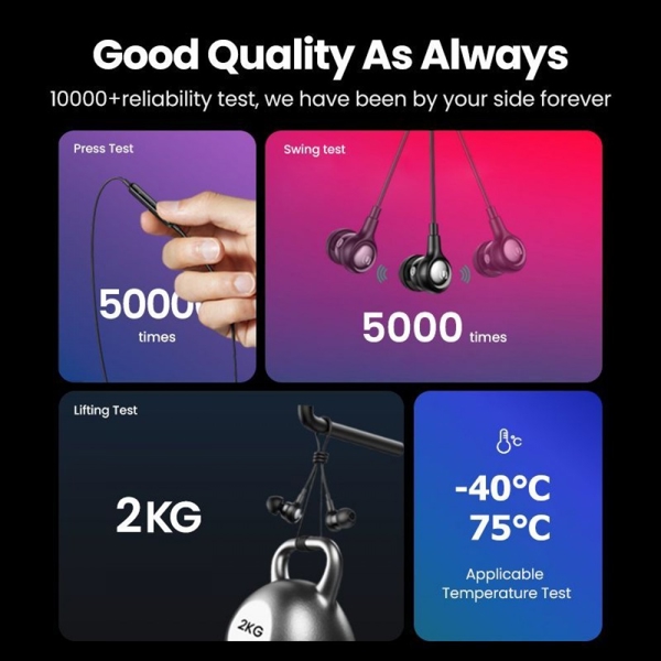 ყურსასმენი UGREEN EP103 (30638), In-Ear Headphones, Wired, Type-C, Black