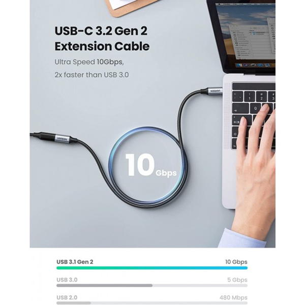 UGREEN Extension Cable 4k US372 (30205), Type-C To Type-C, 1m, Gray