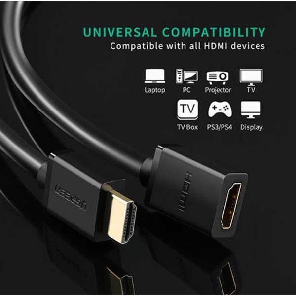 HDMI კაბელი UGREEN HD107 (10142), HDMI Male to Female Cable, 2m, Black