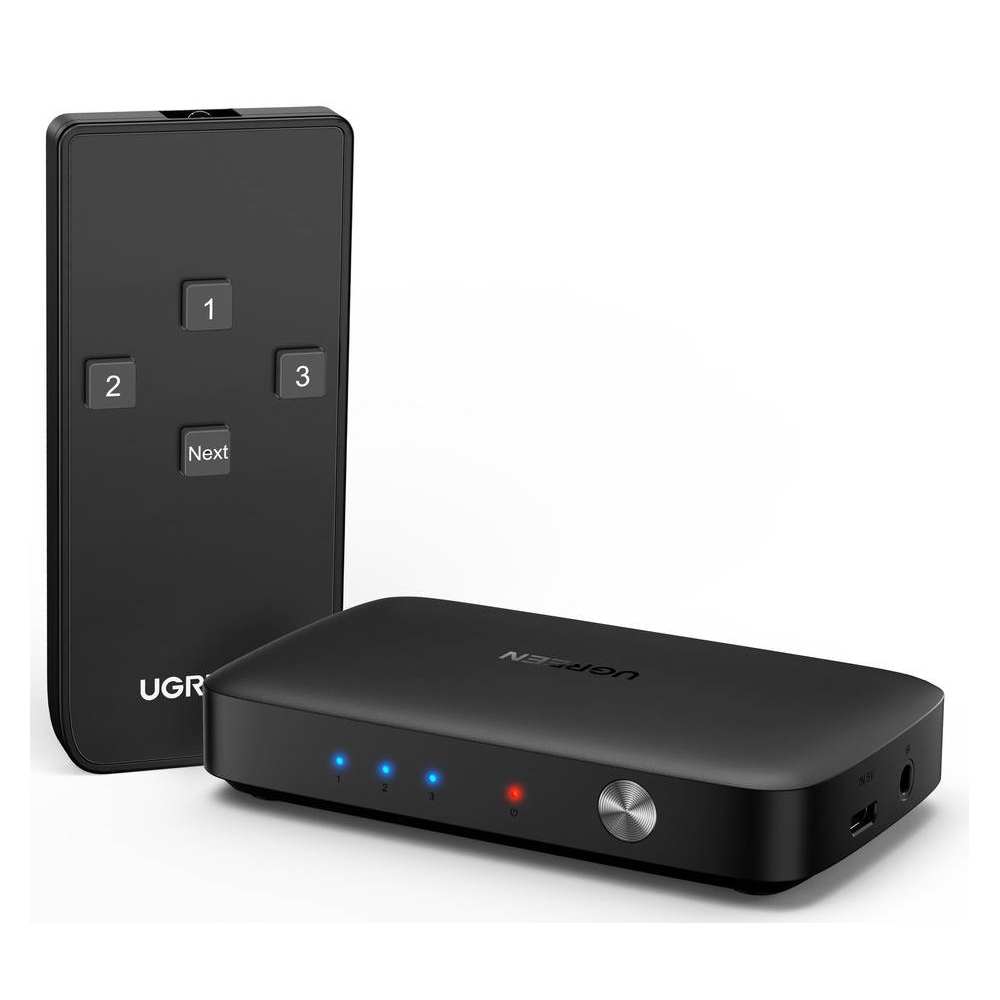 UGREEN CM332 (80125), HDMI Switch 3 In 1 Out 4K HDMI Switcher With Remote Control, Black