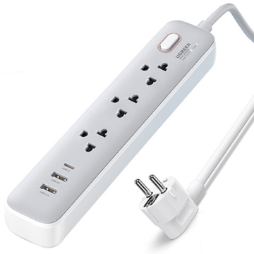 UGREEN CD286 (15143), 30W, 3 Socket, USB-A, Type-C, 1.5m, White