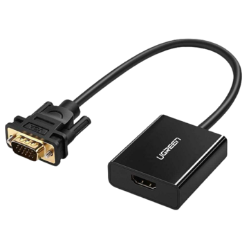 ადაპტერი UGREEN HU-516 (20694), HDMI to VGA Adapter With 3.5mm, 30cm, Black