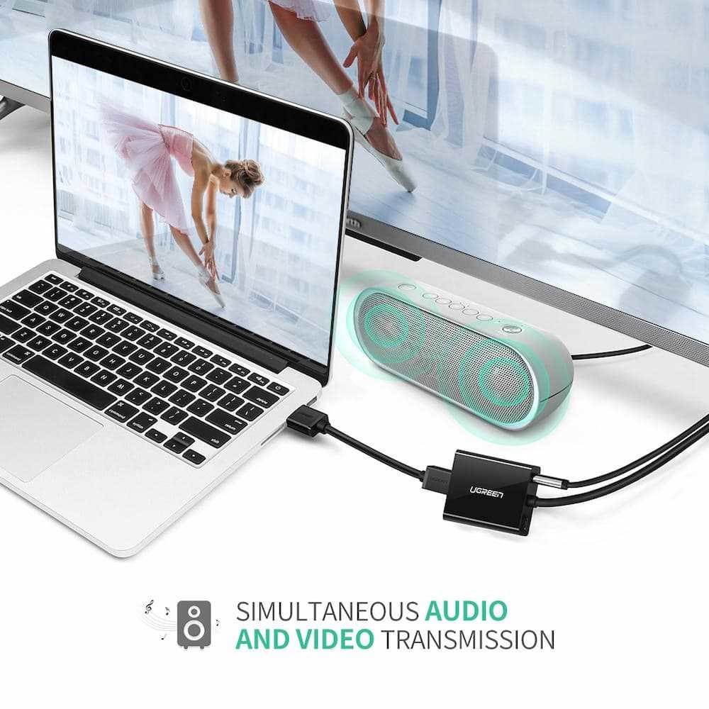 UGREEN HU-516 (20694), HDMI to VGA Adapter With 3.5mm, 30cm, Black