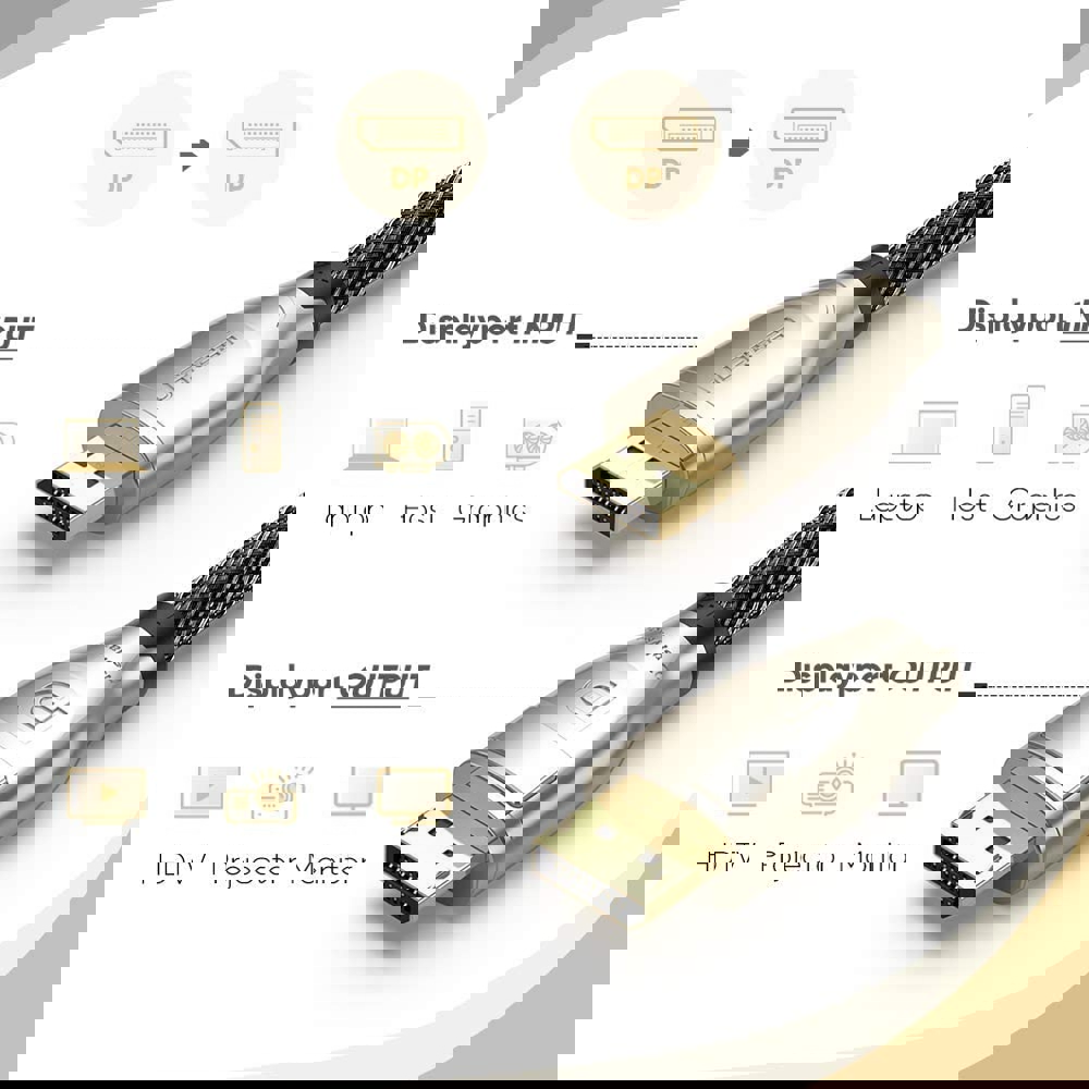 ვიდეო კაბელი UGREEN DP112 (80724), DisplayPort Male to Male, 5m, Black/Gold