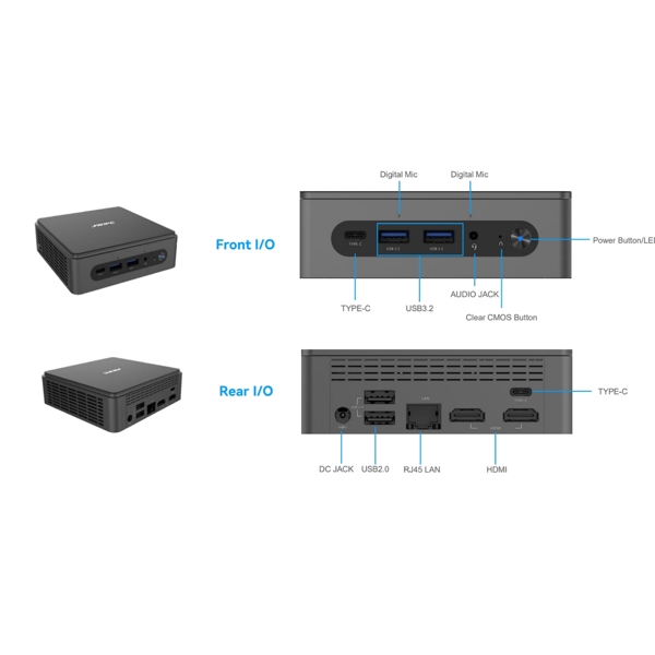 Mini PC Allscreen N104, I5-1235U, 16GB, 512GB SSD, Integrated, Black