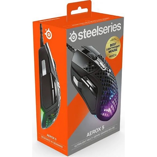 მაუსი SteelSeries 62406_SS Aerox 5, Wireless, USB, BT, Gaming Mouse, Black