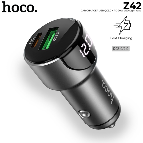 მანქანის დამტენი Hoco Z42, 20W, USB, Type C, Black