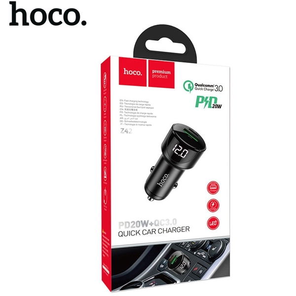მანქანის დამტენი Hoco Z42, 20W, USB, Type C, Black