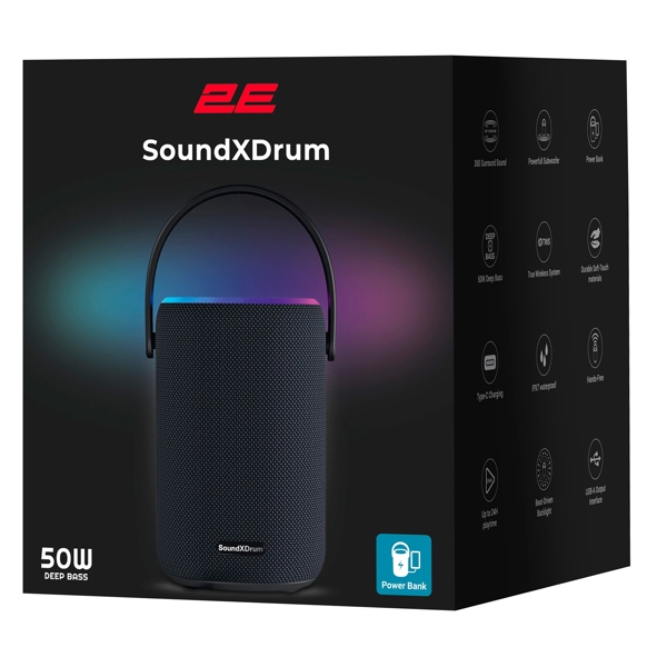 2E 2E-BSSXDWBK SoundXDrum, 50W, Bluetooth, USB, USB-C, Speaker, Black