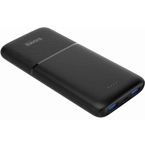 პორტატული დამტენი Sigma SI10A1Q, 10000mAh, Micro USB, Type-C, USB-А, Power Bank, Black