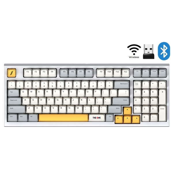 კლავიატურა 1STPlayer MK980PROYL-YLSW LANG, GATERON YELLOW PRO, Wireless, USB-C, USB, BT, Gaming Keyboard, Cream/Yellow