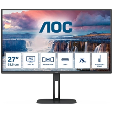 მონიტორი AOC 27V5C/BK, 27", Monitor, FHD, IPS, HDMI, USB, USB-C, DP, Black