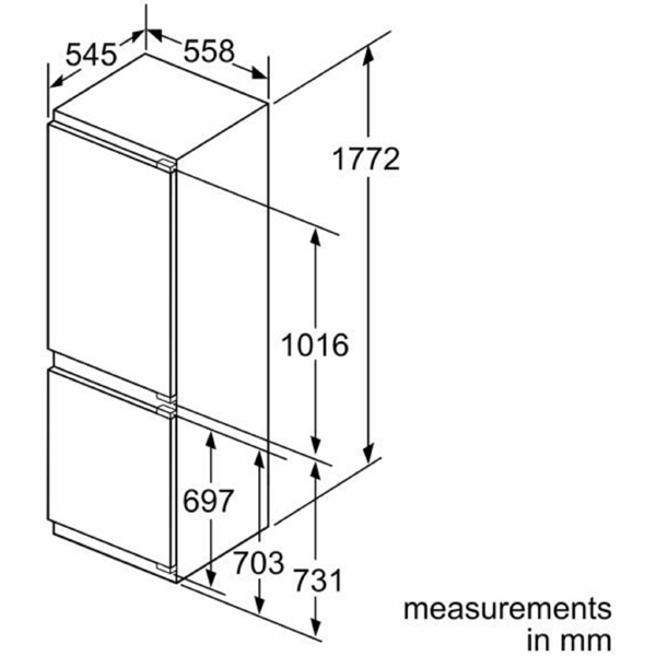 ჩასაშენებელი მაცივარი Bosch KIN86HDF0, 188L, F, No Frost,  Built-in Refrigerator, White